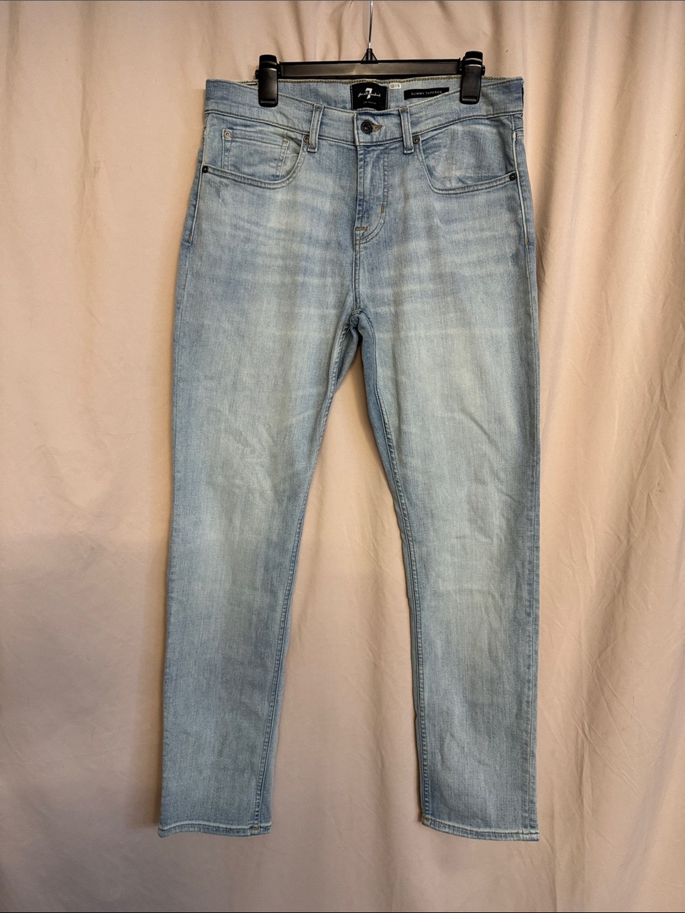 7 For All Mankind Slimmy Tapered Jeans, Size 34X31, Color Washed Blue